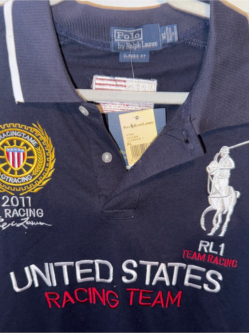 Ralph Lauren Men’s Navy Polo with White & Red Embroidered Racing Logos